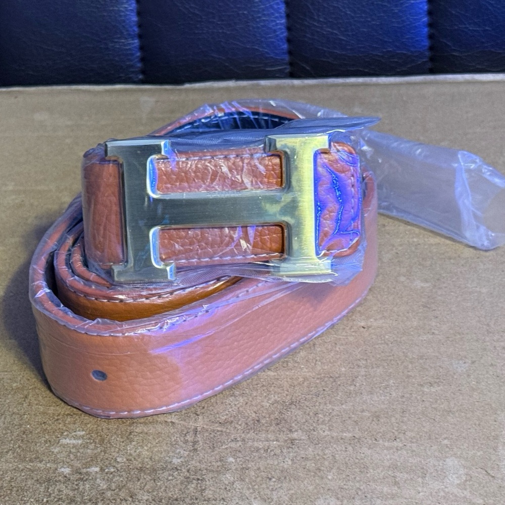 Tan Leather Belt with Gold Colored Hermes Buckle